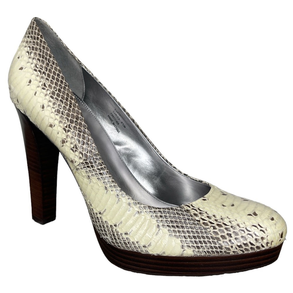 Calvin Klein Sarika Cream & Brown Snakeskin Platform Heels Womens 8 1/2